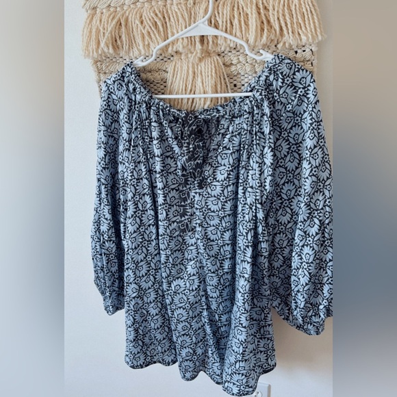 Omika Fitzgerald Long Sleeve Floral Tent Blouse in Inkberry Blue India Large - Picture 3 of 6